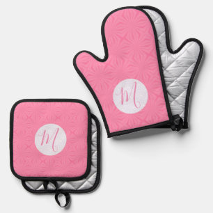 Light Pink Squiggly Squares Personalised Initial Oven Mitt & Pot Holder Set
