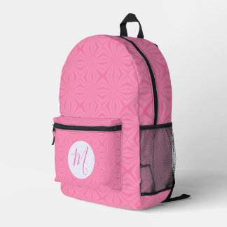 Light Pink Squiggly Squares Personalised Initial Printed Backpack