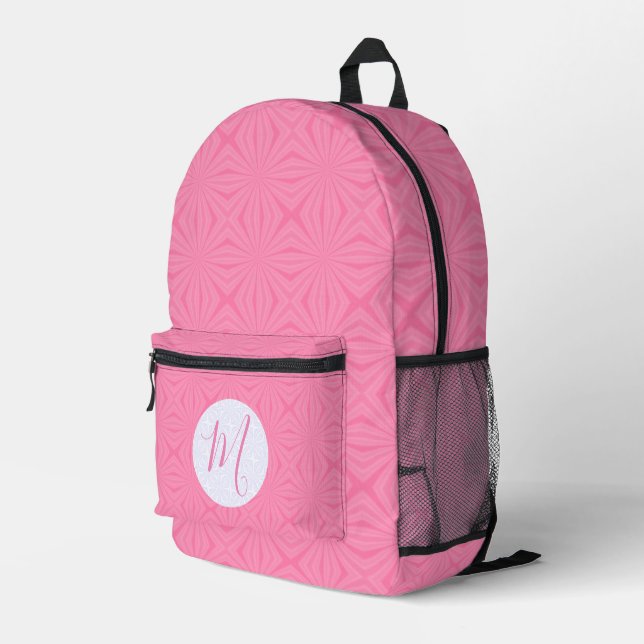 Light Pink Squiggly Squares Personalised Initial Printed Backpack (Back Corner Right)