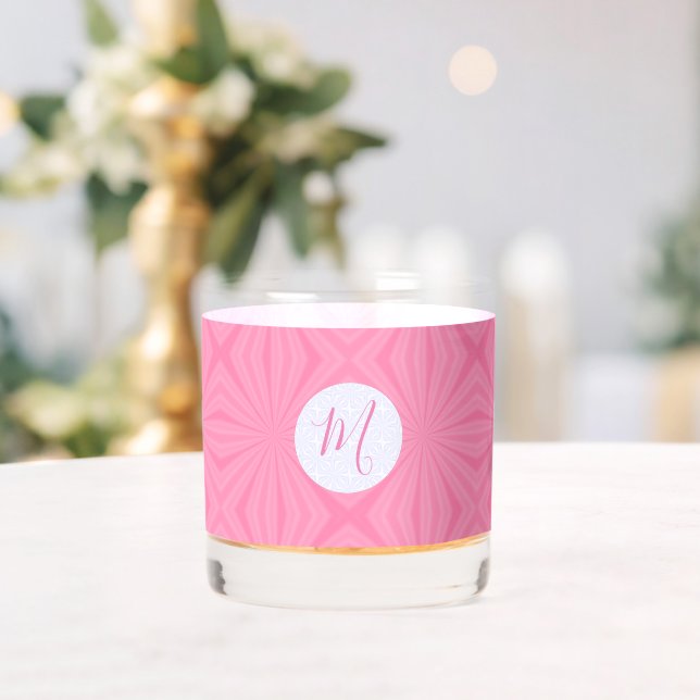 Light Pink Squiggly Squares Personalised Initial  Whiskey Glass (Insitu (Wedding))
