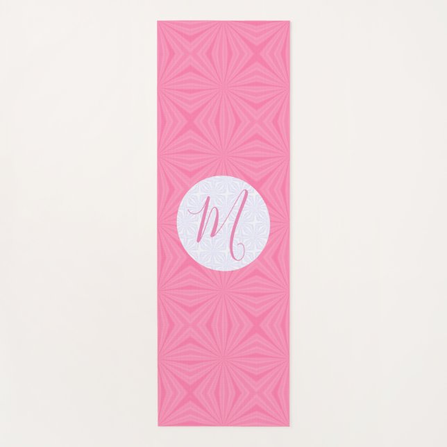 Light Pink Squiggly Squares Personalised Initial  Yoga Mat (Front)