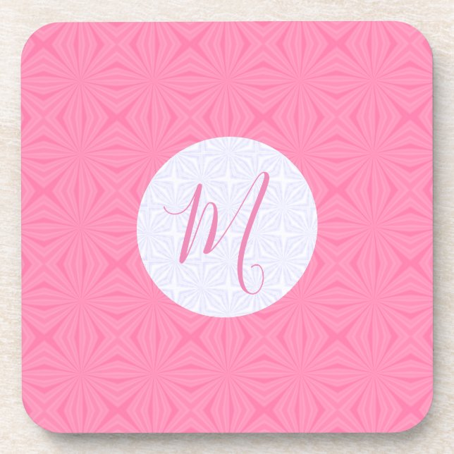 Light Pink Squiggly Squares Personalized Initial  Coaster (Front)