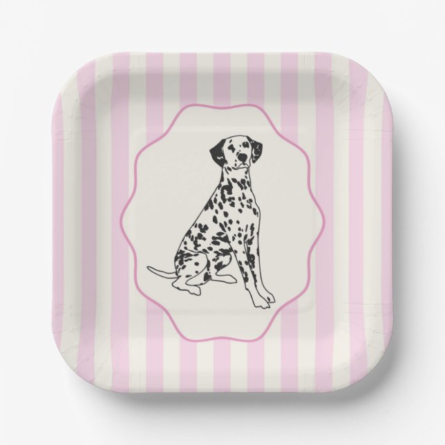 Light Pink Stripes and Black Dalmatian Paper Plate (Front)