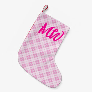 Light pink tartan Christmas holidays Monogram Small Christmas Stocking