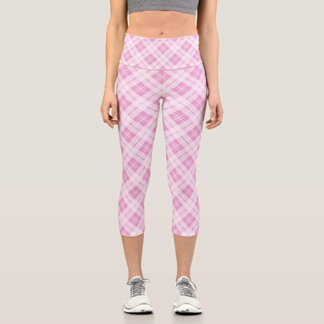 Light pink tartan Christmas holidays pattern Capri Leggings (Front)