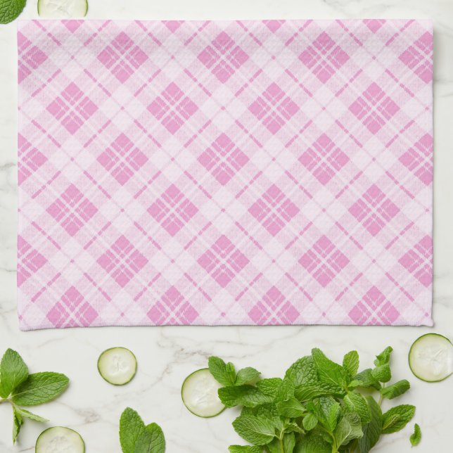 Light pink tartan Christmas holidays pattern Tea Towel (Folded)
