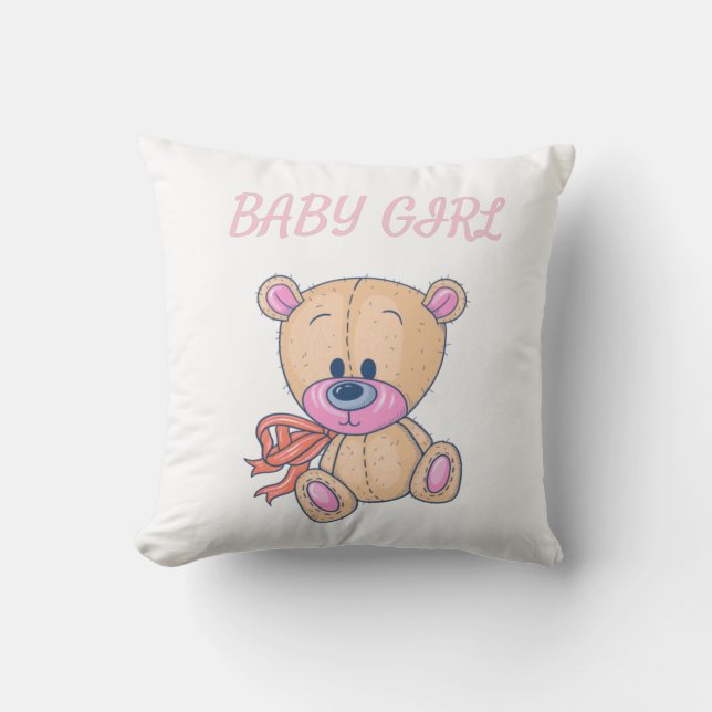 Light Pink Teddy Bear Throw Pillow (Front)