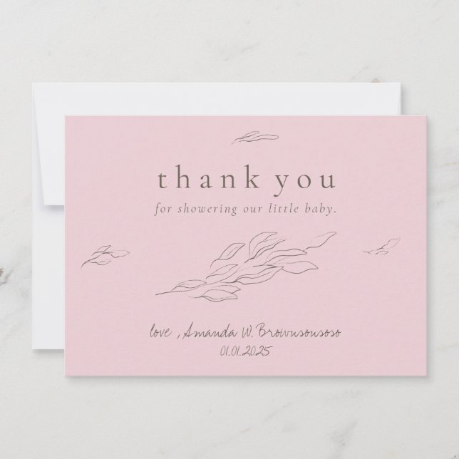 Light Pink Thank You Hand-Drawn Leaves Elegant (Front)