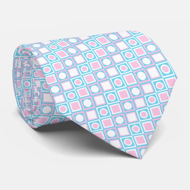 Light Pink Turquoise Aqua Blue White Art Pattern Tie (Rolled)