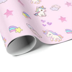 Light Pink Unicorn Birthday Wrapping Paper