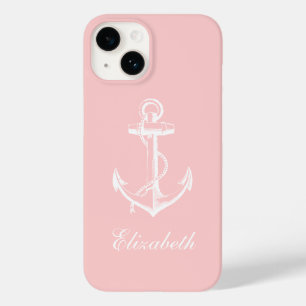 Light Pink Vintage Anchor Monogram Case-Mate iPhone 14 Case