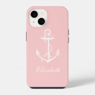 Light Pink Vintage Anchor Monogram iPhone 14 Case