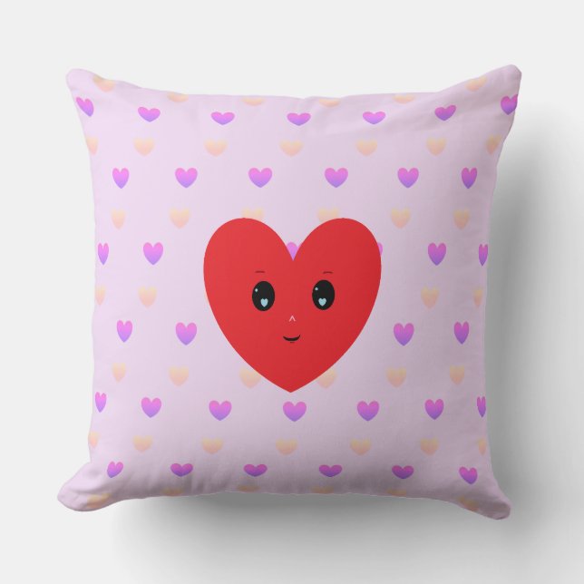 Light Pink & Violet Heart Pattern Cushion (Front)