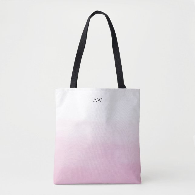 Light Pink Watercolor Ombre Modern Monogram Tote Bag (Front)