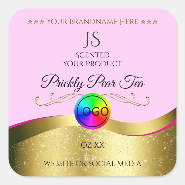 Light Pink Wavy Gold Logo Monogram Product Label (Front)