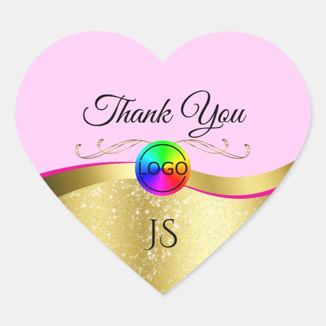 Light Pink Wavy Gold with Logo Monogram Thank You Heart Sticker (Front)
