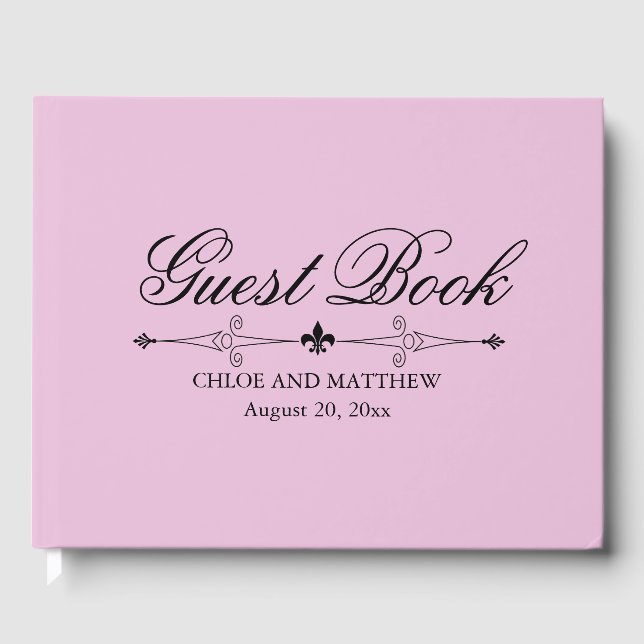 Light Pink Wedding Guest Book, Black Text, Custom Guest Book (Front)