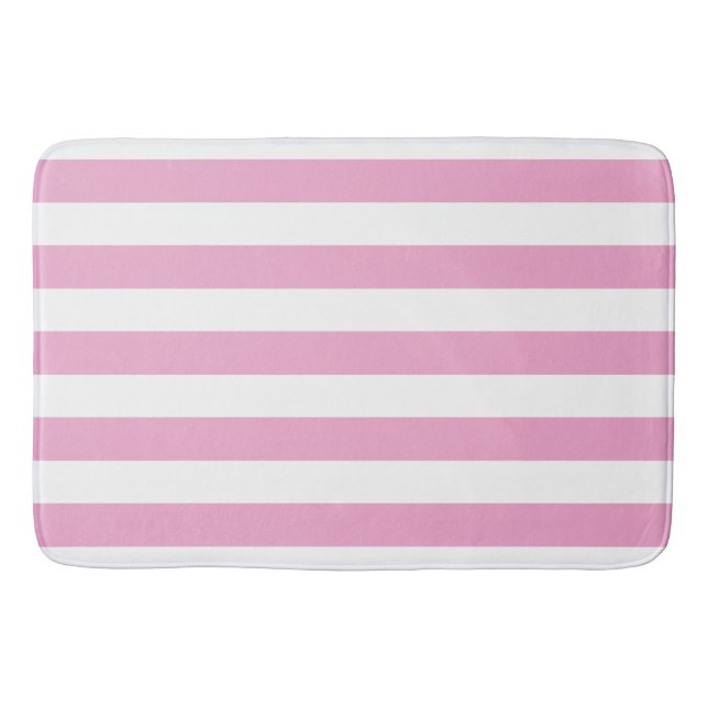Light Pink White Cabana Horizontal Stripe Bath Mat (Front)