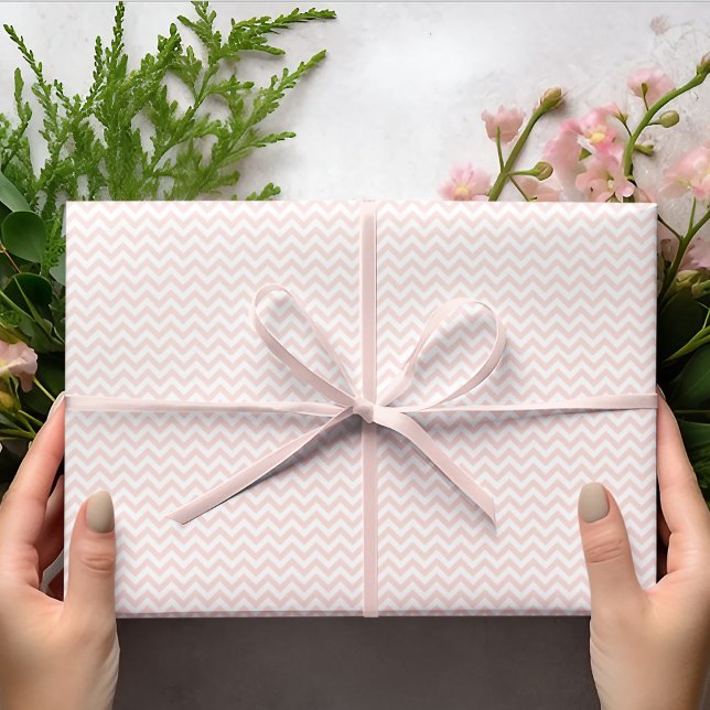Light Pink & White Chevron Stripe Baby Shower Wrapping Paper (Modern Pink & White Chevron Stripes Baby Shower Wrapping Paper for Baby Girl. Elegant Zig-Zag Lines)