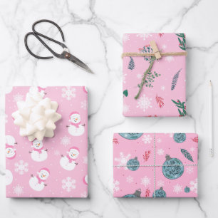 Light Pink & White Cute Winter Snow Wrapping Paper Sheet