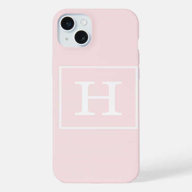 Light Pink White Framed Initial Monogram iPhone Case (Back)