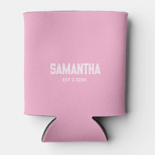  light pink & white monogram initial can cooler (Front)