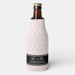Light Pink White Moroccan #4 CB Black Name Wedding Bottle Cooler