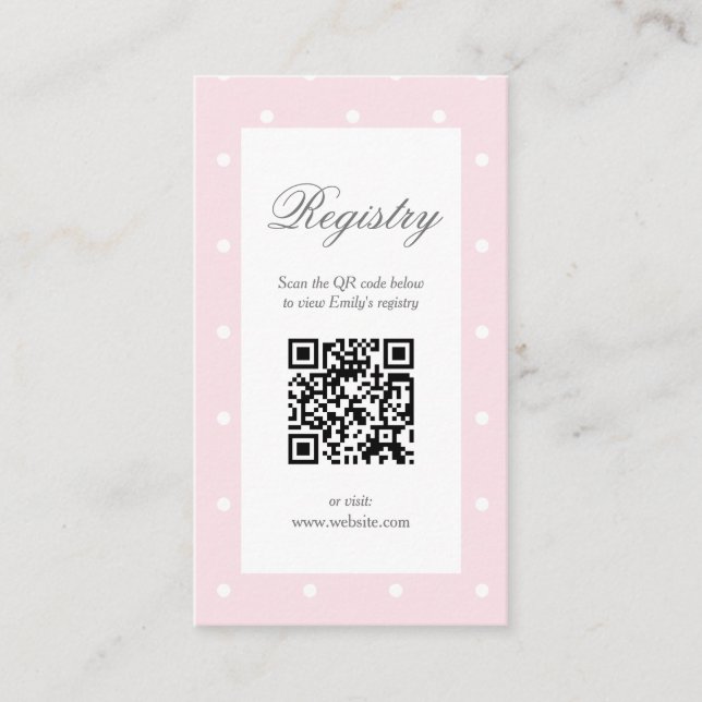 Light Pink & White Polka Dots Baby Shower Registry Enclosure Card (Front)