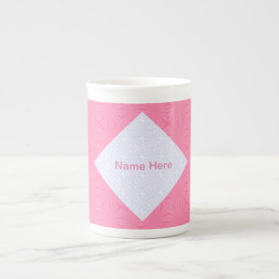Light Pink White Squiggly Squares Personalized  Bone China Mug