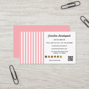 Light Pink White Stripes QR Code Social Media Icon Business Card