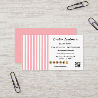 Light Pink White Stripes QR Code Social Media Icon Business Card