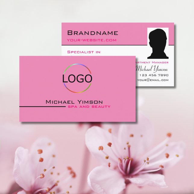 Light Pink White with Logo & Photo Professional Business Card (Creator Uploaded)