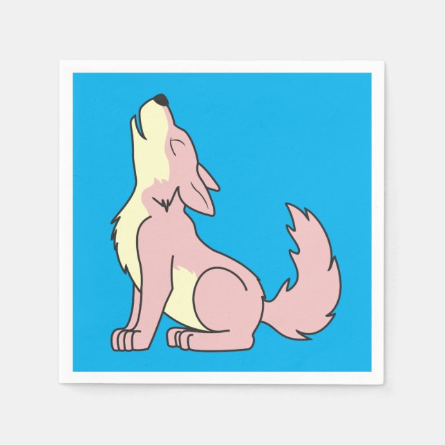 Light Pink Wolf Pup Howling Napkin (Front)