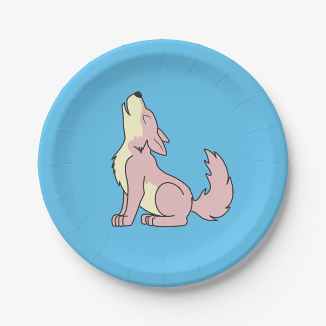 Light Pink Wolf Pup Howling Paper Plate (Front)