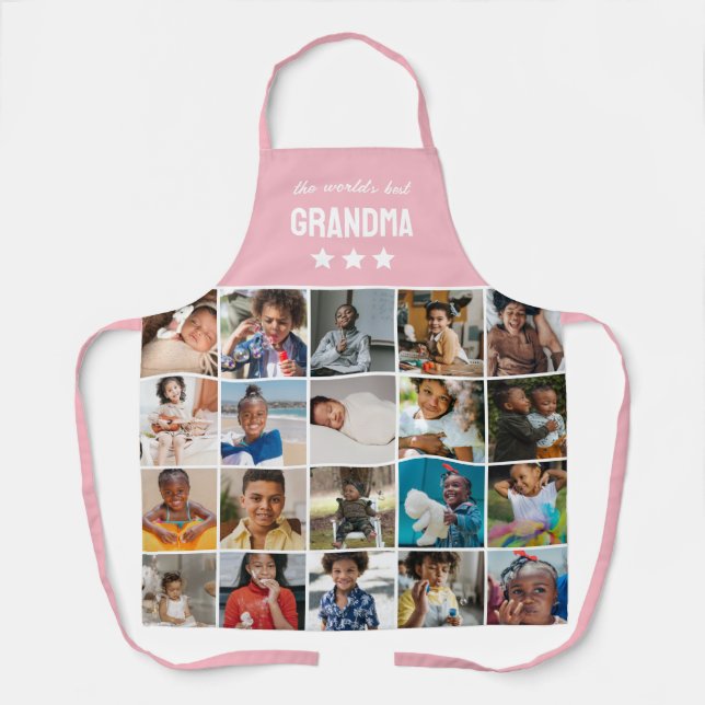 Light Pink World's Best Grandma Photo Collage Apron (Front)