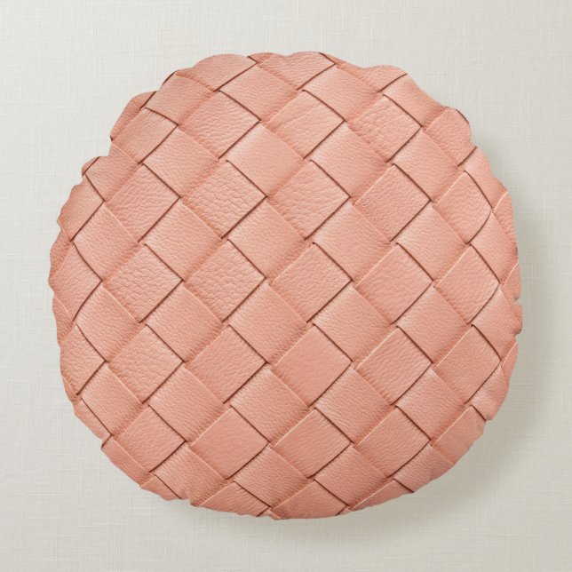 Light pink woven leather texture round cushion (Front)