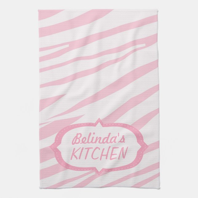 Light Pink Zebra Pattern Tea Towel (Vertical)