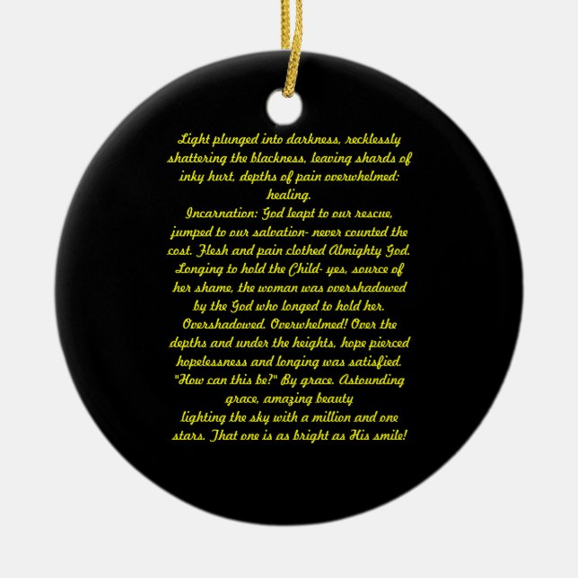 Light plunged into darkness, Poem Ceramic Tree Decoration (Front)