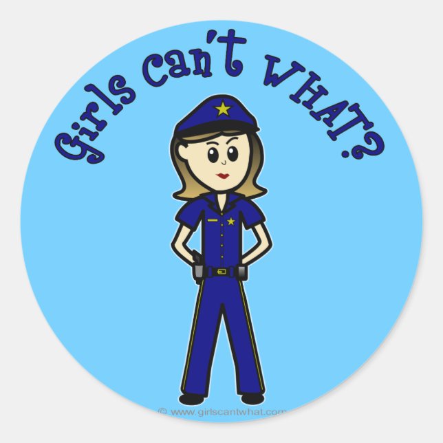 Light Police Officer Girl Classic Round Sticker (Front)