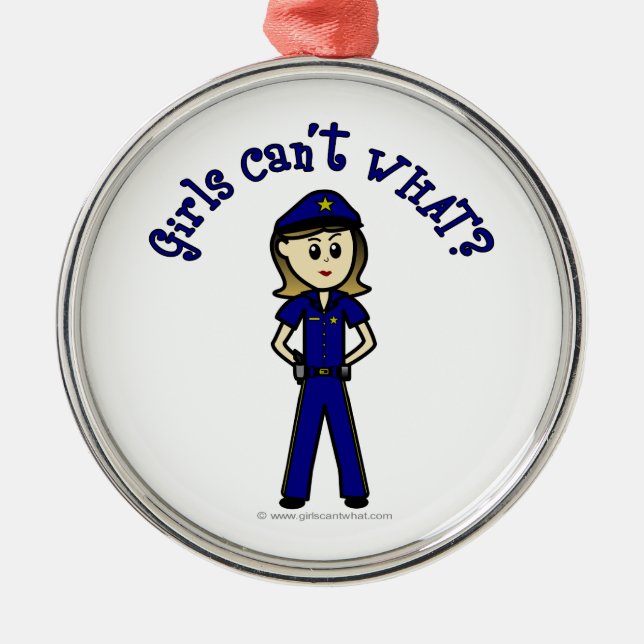 Light Police Officer Girl Metal Tree Decoration (Front)