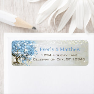 Light Powder Blue Heart Leaf Tree Return Address Label