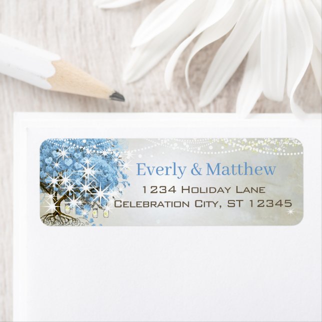 Light Powder Blue Heart Leaf Tree Return Address Label (Insitu)