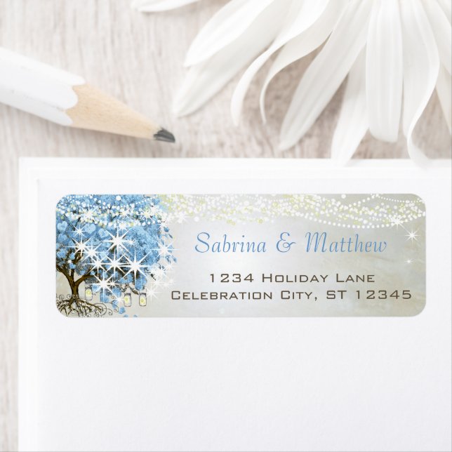 Light Powder Blue Heart Leaf Tree Return Address Label (Insitu)
