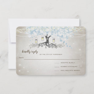 Light Powder Blue Heart Leaf Tree Wedding RSVP Card