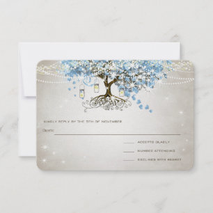 Light Powder Blue Heart Leaf Tree Wedding RSVP Card