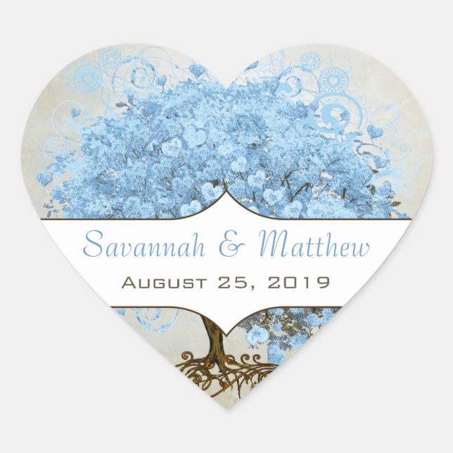 Light Powder Blue Heart Leaf Tree Wedding Seal (Front)