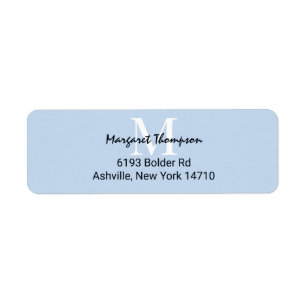 Light Powder Blue Monogram Script return address Label