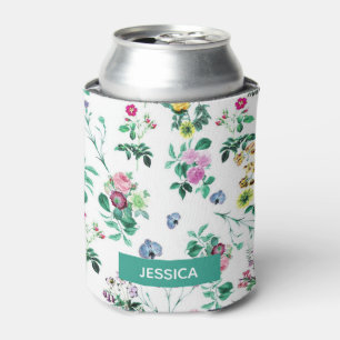Light Pretty Summer Floral Personalised Can Cooler