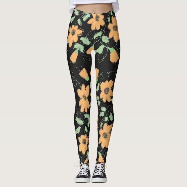 Light Pumpkin Orange and Black Leggings (Front)