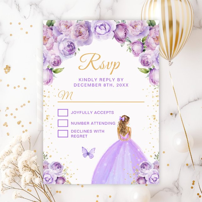 Light Purple and Gold Blonde Hair Princess RSVP Card (Creator Uploaded)